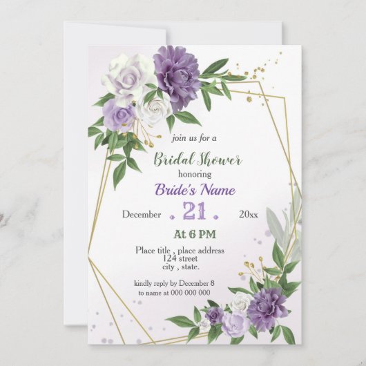 paarse bloemen en vrijgezellenfeest van bladeren kaart (Voorkant)