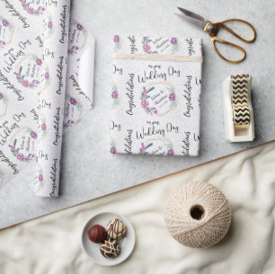 Paarse Bloemen en Witte Glitters Cadeaupapier