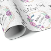 Paarse Bloemen en Witte Glitters Cadeaupapier (Rol Hoek)