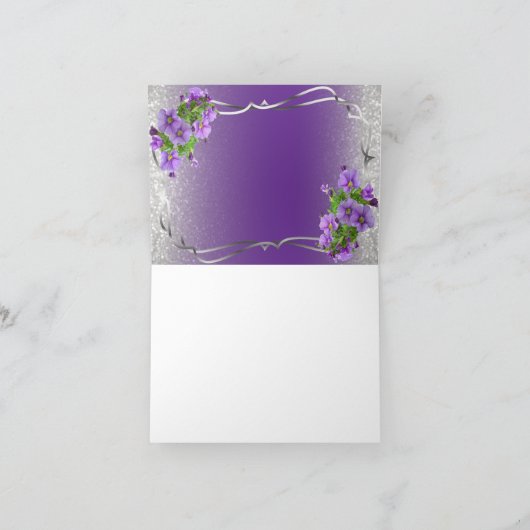 Paarse bloemen en zilveren glitter - Dank u Bedankkaart (Binnen)