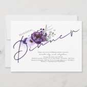 Paarse bloemen en zilveren glitter repetitie diner kaart (Voorkant)
