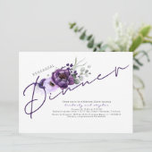 Paarse bloemen en zilveren glitter repetitie diner kaart (Staand voorkant)