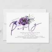 Paarse bloemen en zilveren glitter verjaardagsfees kaart (Voorkant)