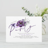 Paarse bloemen en zilveren glitter verjaardagsfees kaart (Staand voorkant)