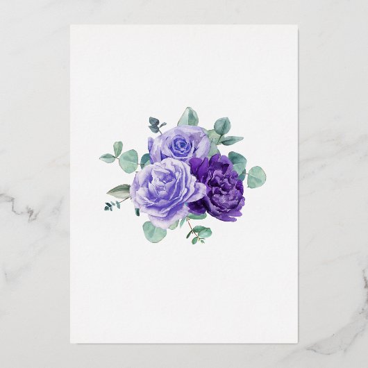 Paarse Bloemen Eucalyptus Botanische Folie bij het Folie Uitnodiging (Achterkant)