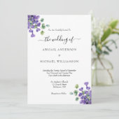 Paarse bloemen Eucalyptus groen Elegante bruiloft Kaart (Staand voorkant)