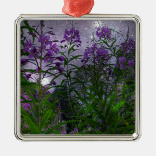 Paarse Bloemen Fantasie Nacht Metalen Ornament
