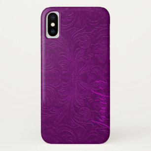 Paarse Bloemen Faux Suede Leather Look Monogram iPhone X Hoesje