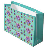 Paarse bloemen floral Aqua Stripe Gift Bag Groot Cadeauzakje (Voorkant Gekanteld)