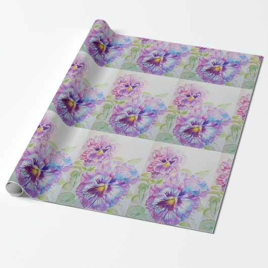 Paarse bloemen florale Waterverf Verpakking Cadeaupapier (Uitgerold)