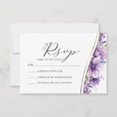 Paarse Bloemen Foliage Nuestra Boda Huwelijk RSVP Kaart (Voorkant)