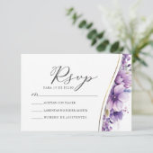 Paarse Bloemen Foliage Nuestra Boda Huwelijk RSVP Kaart (Staand voorkant)