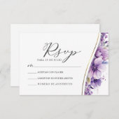 Paarse Bloemen Foliage Nuestra Boda Huwelijk RSVP Kaart (Voorkant / Achterkant)