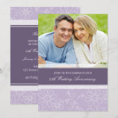 Paarse Bloemen Foto 25e Verjaardagsuitnodiging Kaart (Voorkant / Achterkant)