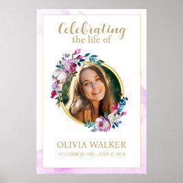 Paarse bloemen foto begrafenis herdenkingsbord poster