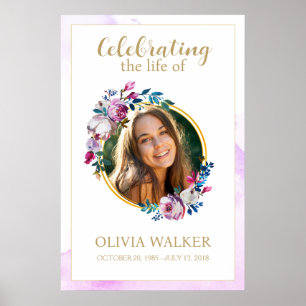 Paarse bloemen foto begrafenis herdenkingsbord poster