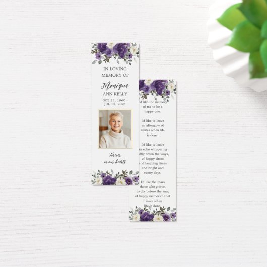 Paarse Bloemen Foto Begrafenis Memorial Bladwijzer Mini Visitekaartjes (Bureau)