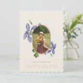  Paarse Bloemen Foto Begrafenisprogramma Kaart (Staand voorkant)