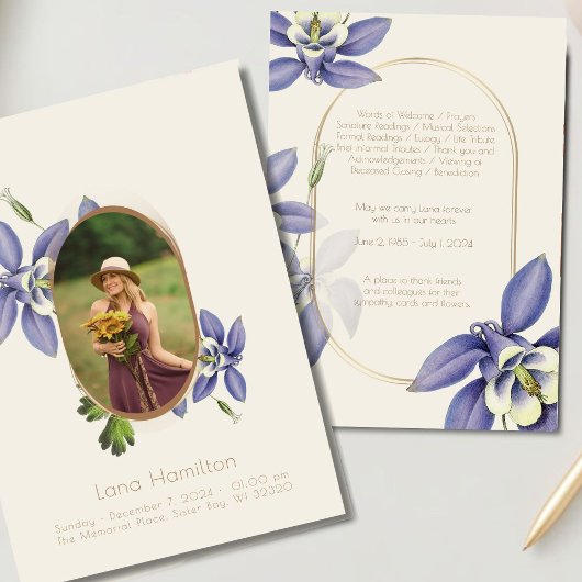  Paarse Bloemen Foto Begrafenisprogramma Kaart