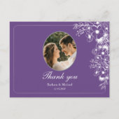 Paarse Bloemen Foto Bruiloft Dank Je Briefkaart (Voorkant)