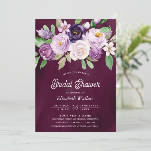 Paarse Bloemen Foto Dark Moody Plum Vrijgezellenfe Kaart (Staand voorkant)