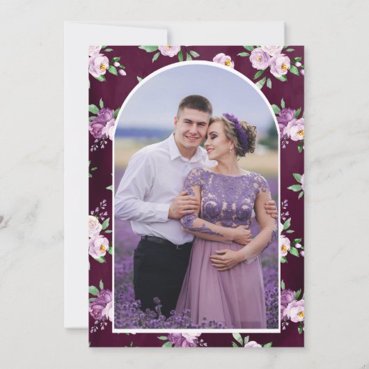 Paarse Bloemen Foto Dark Moody Plum Vrijgezellenfe Kaart (Achterkant)