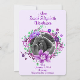  Paarse Bloemen Foto Geboorteaankondiging Kaart