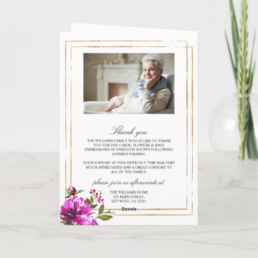 Paarse bloemen foto gedenkteken begrafenisprogramm kaart (Achterkant)