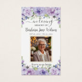 Paarse Bloemen Foto Herdenking Memoriam Boeklegger Visitekaartje (Voorkant)