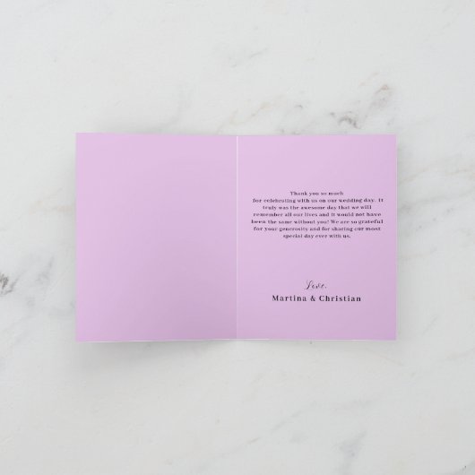 Paarse Bloemen Foto Huwelijk Gevouwen Bedankkaart (Binnen)