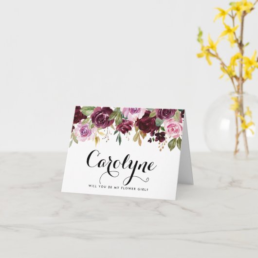 Paarse Bloemen Foto Wil je mijn Bloemenmeisje zijn Kaart (Gele Bloem)