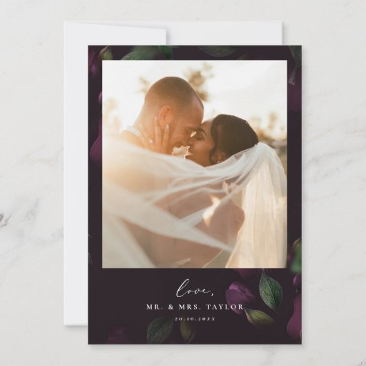 Paarse Bloemen Fotobruiloft Dank u kaart (Achterkant)