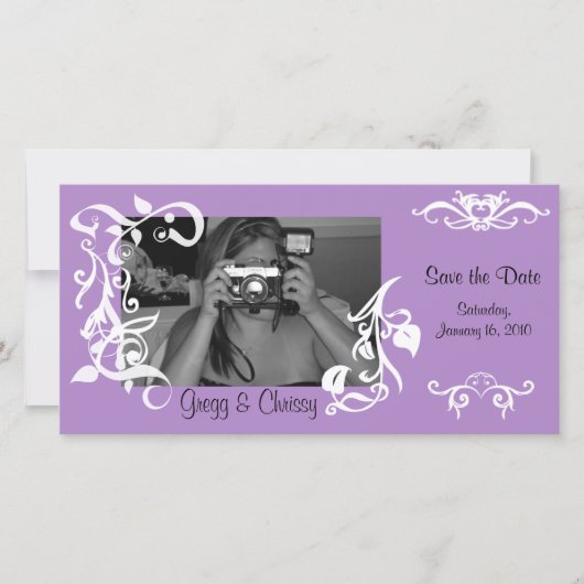 Paarse Bloemen Fotokaart Save The Date (Voorkant)