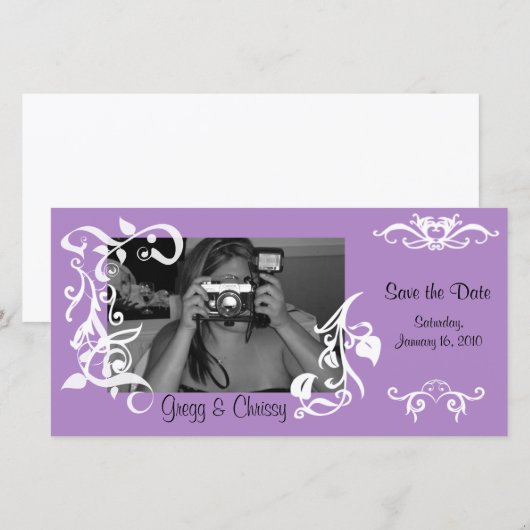 Paarse Bloemen Fotokaart Save The Date (Voorkant / Achterkant)