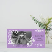 Paarse Bloemen Fotokaart Save The Date (Staand voorkant)
