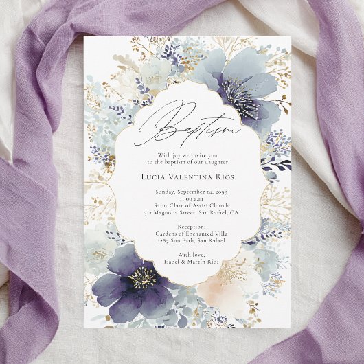 Paarse Bloemen Frame Elegante Bloemendoop Kaart