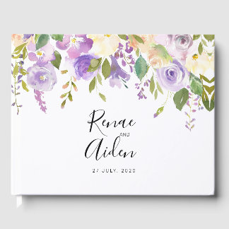 Paarse bloemen gastenboek, mauve bruiloft gastenboek