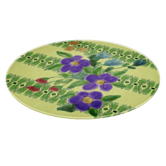 Paarse bloemen geaccentueerd snijplank (Hoek)