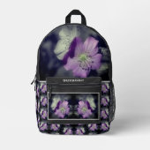Paarse bloemen gedeeltelijke kleur gepersonaliseer bedrukte rugzak (Voorkant)