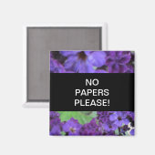 Paarse bloemen geen papieren alsjeblieft magneet (Voorkant / Achterkant)