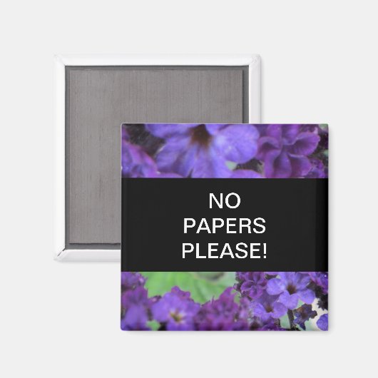 Paarse bloemen geen papieren alsjeblieft magneet (Voorkant / Achterkant)