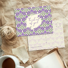 Paarse Bloemen Geïllustreerd Botanisch Patroon Briefkaart