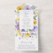 Paarse bloemen, Gele bloemen, Boho, Baby shower All In One Uitnodiging (Binnen)