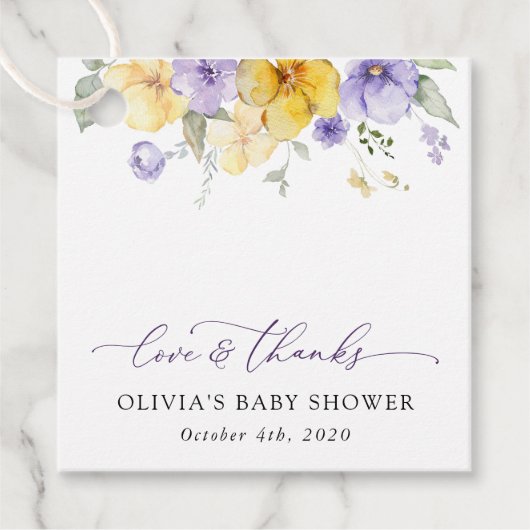 Paarse bloemen, Gele bloemen, Boho, Baby shower Bedankjes Labels (Voorkant)