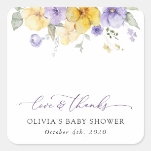 Paarse bloemen, Gele bloemen, Boho, Baby shower Vierkante Sticker