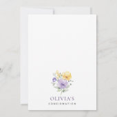 Paarse Bloemen, Gele Bloemen, Boho, Communie Kaart (Achterkant)