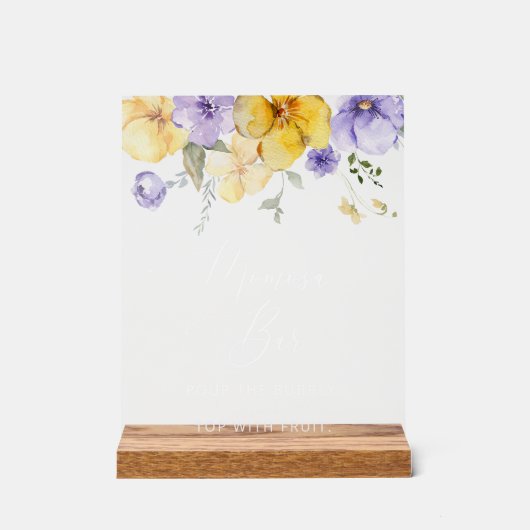 Paarse bloemen, gele bloemen, boho, momosa bar acryl bord (Voorkant)