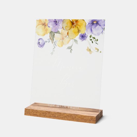 Paarse bloemen, gele bloemen, boho, momosa bar acryl bord (Hoek)