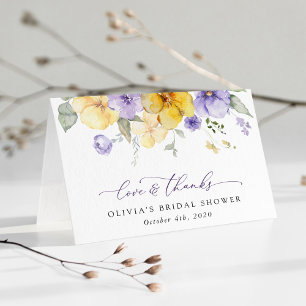 Paarse Bloemen, Gele Bloemen, Bruidsdouche Bedankkaart