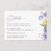 Paarse bloemen, gele bloemen, bruiloft details informatiekaartje (Voorkant)